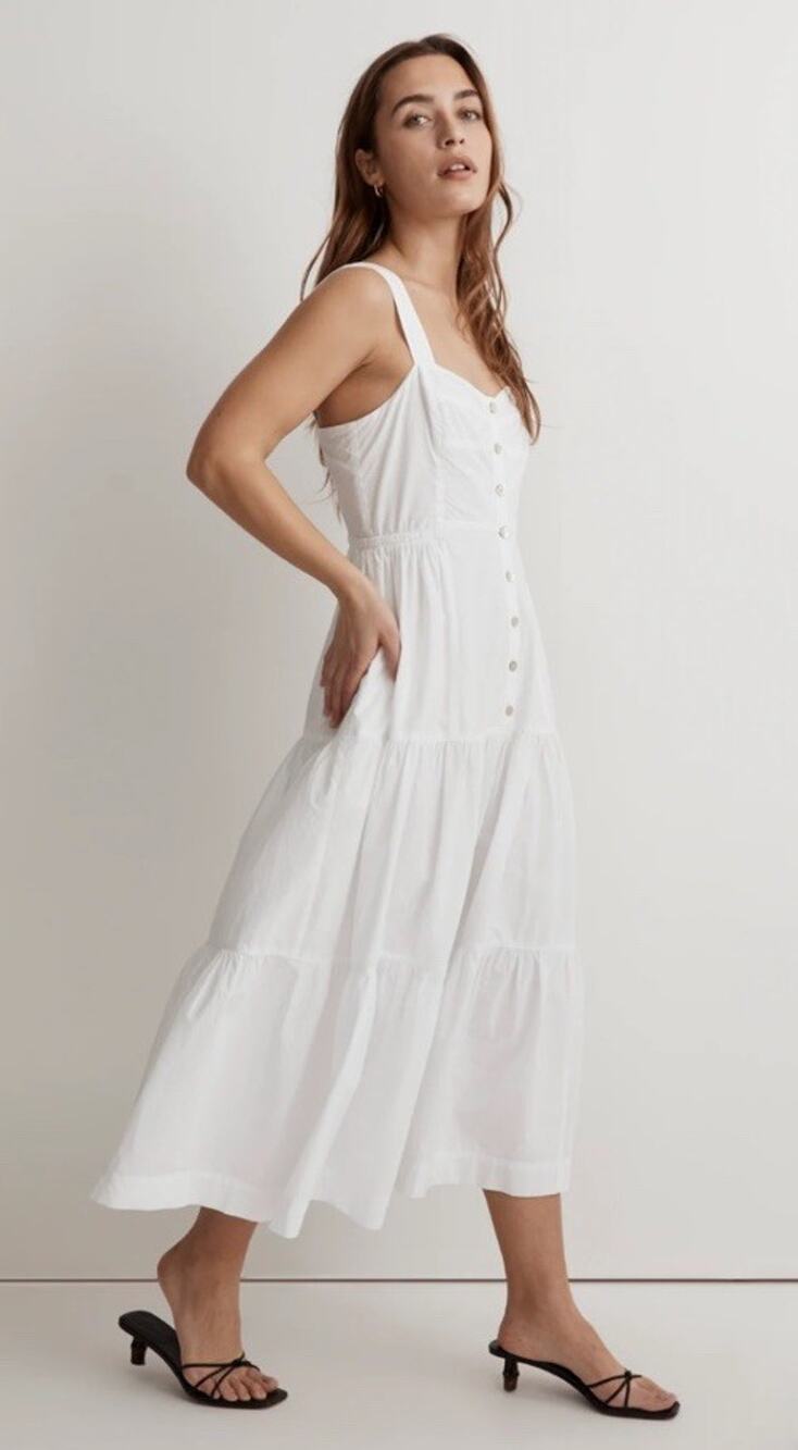 Madewell NWT Women’s Button Front Tiered MIDI Sleeveless Dress Size 14 White D11 - Picture 1 of 8